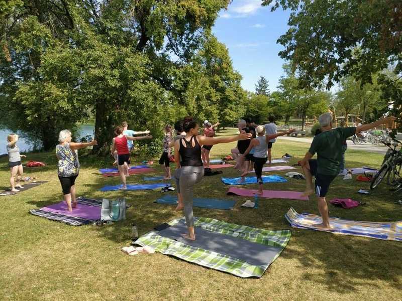 Yoga balance pose and twist in beautyful nature